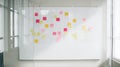 Whiteboard With Colorful Sticky Notes In Office. Brainstorming And Idea Organization Royalty Free Stock Photo