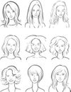 Whiteboard drawing - beautiful women cartoon faces set