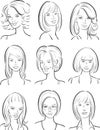 Whiteboard drawing - beautiful women faces collection Royalty Free Stock Photo