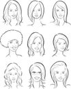 Whiteboard drawing - beautiful women heads Royalty Free Stock Photo