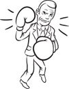 Whiteboard drawing - caricature agressive businessman in boxing