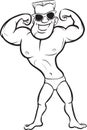 Whiteboard drawing - cartoon beach muscleman