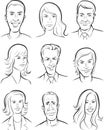 Whiteboard drawing - men and women faces vector collection Royalty Free Stock Photo