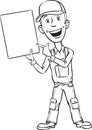 Whiteboard drawing - Repairman pointing at blank placard