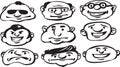 Whiteboard drawing - set of cartoon wide faces