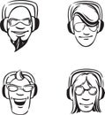 Whiteboard drawing - set of dj heads enjoying music Royalty Free Stock Photo