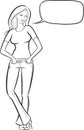 Whiteboard drawing - standing woman in jeans with speech bubble Royalty Free Stock Photo