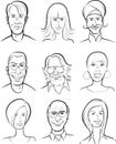 Whiteboard drawing - various men and women faces collection Royalty Free Stock Photo