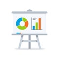 Presentation board with pie chart and bar graph for business data analysis Royalty Free Stock Photo