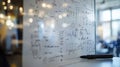 Whiteboard filled with notes and diagrams in an empty classroom during a quiet study session