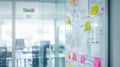 Whiteboard Full of Colorful Sticky Notes in Dynamic Work Environment Royalty Free Stock Photo