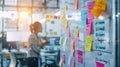 Whiteboard Full of Colorful Sticky Notes in Dynamic Work Environment Royalty Free Stock Photo
