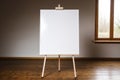 Whiteboard for markers on wooden floor. Created with Generative AI Royalty Free Stock Photo