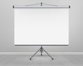 Whiteboard for markers on wooden floor. Presentation, Empty Projection screen. Office board background frame Royalty Free Stock Photo