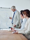 Whiteboard, meeting or CEO in presentation with business people for strategy, planning and growth. Corporate, financial Royalty Free Stock Photo