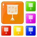 Whiteboard with music notes icons set vector color Royalty Free Stock Photo