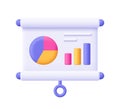 Whiteboard presentation with pie chart diagram and graph. Data, business and finance analysis, infographic and statistic data. 3d Royalty Free Stock Photo