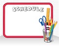 Whiteboard Schedule with Office Supplies in Desk Organizer, Copy Space