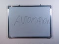 Whiteboard showing AUTOMATION concept on clean white wall background representing process optimization, efficiency and digital Royalty Free Stock Photo
