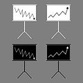 Whiteboards with graphs showing growth and decline