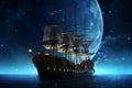 Whiteboards pirate ship moon sky. Generate Ai
