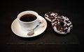 Whitecup blackbackground aroma coffee donuts Oreo doughnuts