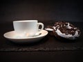 Whitecup blackbackground aroma coffee tea donuts