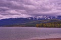 Whitefish lake and Rocky Mountains