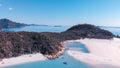 Whitehaven Beach, Australia. Panoramic aerial view of coastline and beautiful beaches Royalty Free Stock Photo