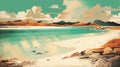 Whitehaven Beach Australia on a sunny day - illustration retro style - made with Generative AI tools Royalty Free Stock Photo