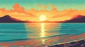 Whitehaven Beach Australia at sunset - illustration retro style - made with Generative AI tools Royalty Free Stock Photo