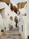 Narrow alley on Alicudi island. Eolie archipelago. Sicily. Italy