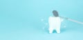 Whitening of human tooth, white shining tooth and dentist mouth mirror, crystal whitening, Teeth enamel protection, Antibacterial