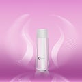 Whitening lotion ads, floral lotion cosmetic bottle with petals and silk texture