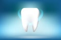 A Whitening tooth character illustration on blue background.