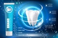 Whitening toothpaste ad vector realistic illustration