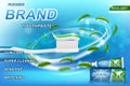 Whitening toothpaste ads, mint leaves background. Tooth model and product package design for toothpaste poster or