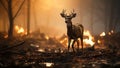 Whitetail Deer Buck in a burning forest Royalty Free Stock Photo