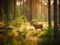 Whitetail Deer Buck in the Morning Sunlight in the Forest. Made with Generative AI