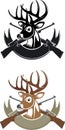 Whitetail deer with crossing hunting rifles and banner