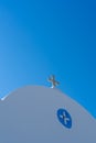 Whitewashed facade of an Orthodox Greek Church. Naousa, Paros Island, Greece Royalty Free Stock Photo