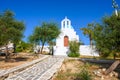 Whitewashed Greek orthodox church on Paros Island, Cyclades, Greece Royalty Free Stock Photo