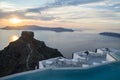 Whitewashed House on Cliffs with Sea View and Pool in Imerovigli, Santorini, Greece Royalty Free Stock Photo