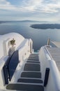 Whitewashed Houses on Cliffs with Sea View and Stair Set in Imerovigli, Santorini, Cyclades, Greece