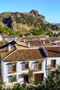 Whitewashed old village houses next to the mountain of the Sierra de Grazalema, Cadiz Andalucia.