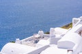 Whitewashed tarrace with view of Aegean Sea in Oia. Santorini Royalty Free Stock Photo