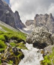 Whitewater creek in Vallon Popera, with Croda Rossa in background. Royalty Free Stock Photo