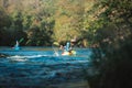 Whitewater kayaker paddling on river Royalty Free Stock Photo