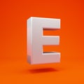 Whithe glossy 3d letter E uppercase on hot orange background