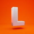 Whithe glossy 3d letter L uppercase on hot orange background